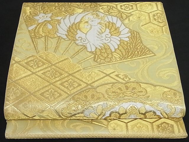 平和屋着物■六通柄袋帯 扇面鳳凰花文 金銀糸 正絹 逸品 A-yi1867