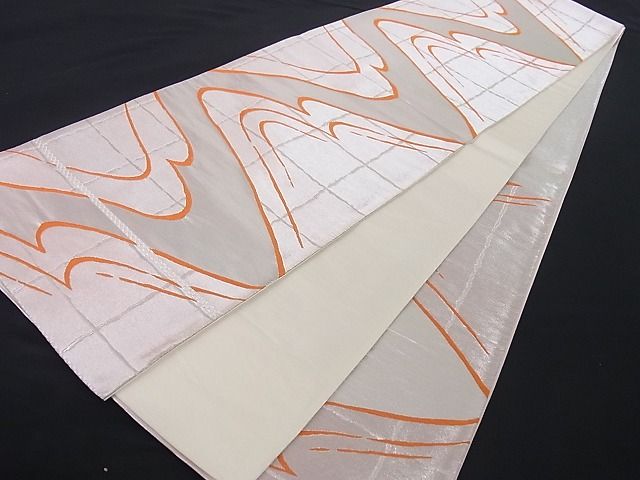 平和屋着物■六通柄袋帯 流水文 銀糸 正絹 逸品 A-yi1991