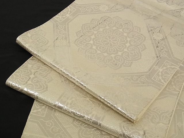 平和屋着物■六通柄 本袋帯 蜀江花文 純銀箔 正絹 逸品 A-yi2560