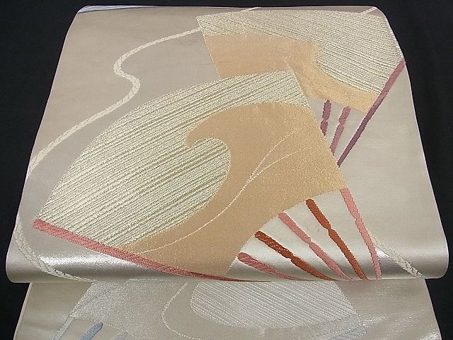 平和屋着物■六通柄袋帯 唐織 立波扇面文 金銀糸 逸品 yk0546