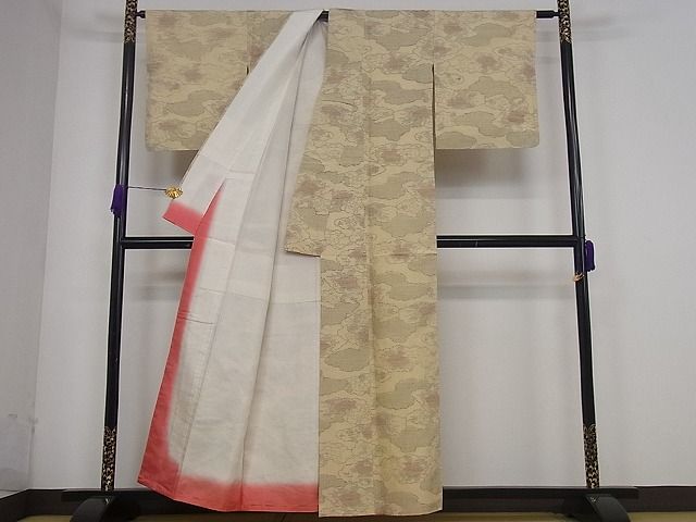 平和屋着物■上質な紬 雲重ね牡丹文 逸品 yyy2657