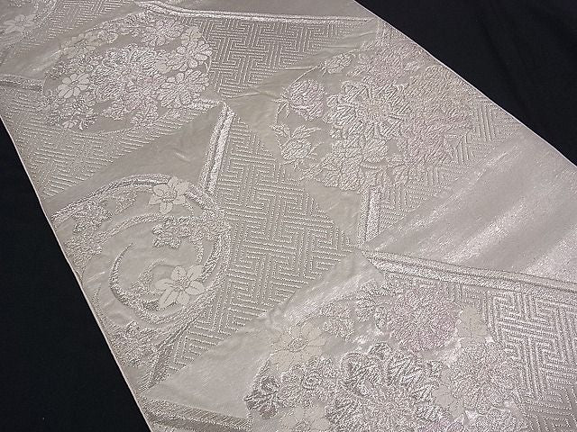 平和屋着物■六通柄袋帯 唐織 市松吉祥花丸文 銀糸 逸品 ze3557