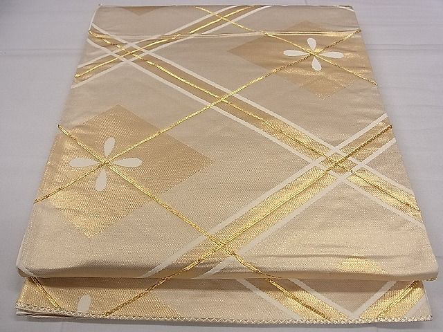 平和屋着物■六通柄袋帯 駒刺繍 花菱文 金糸 逸品 ze5687