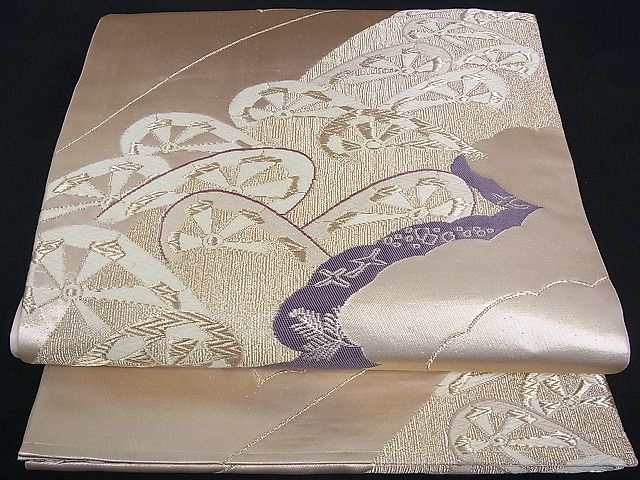 平和屋着物■六通柄袋帯 唐織 片輪車花鳥文 金糸 逸品 zy0341