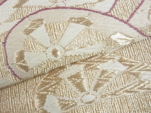 平和屋着物■六通柄袋帯 唐織 片輪車花鳥文 金糸 逸品 zy0341