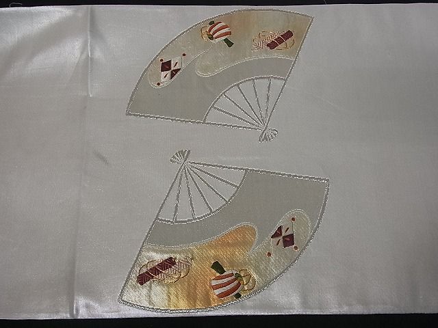 平和屋着物■六通太鼓柄袋帯 駒刺繍 扇面宝尽くし 金銀糸 逸品 zy0516