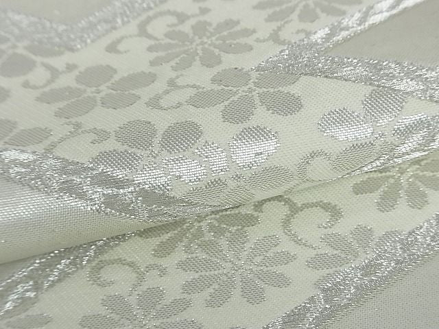 平和屋着物■六通柄袋帯 紗綾型花文 銀糸 逸品 zy0704