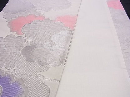 平和屋着物■六通柄袋帯 雲取り文 銀糸 逸品 n-ds0213