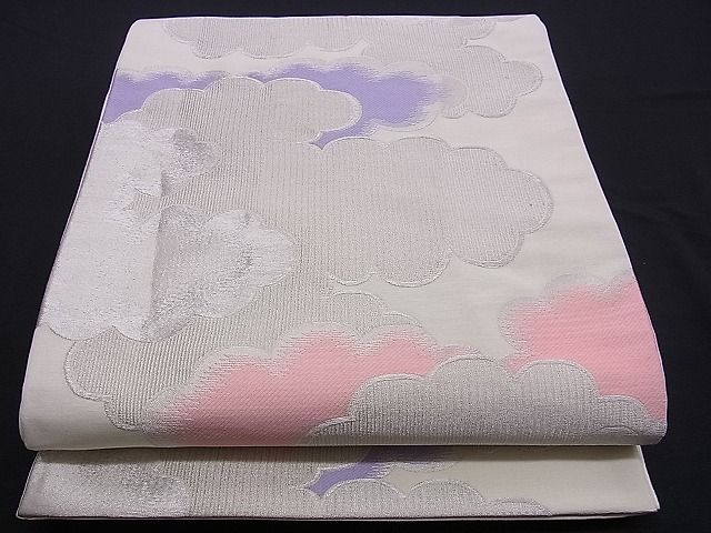 平和屋着物■六通柄袋帯 雲取り文 銀糸 逸品 n-ds0213