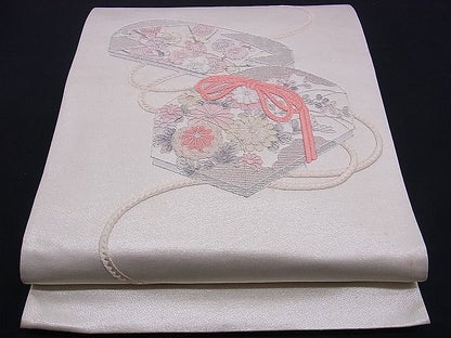 平和屋着物■六通太鼓柄袋帯 総刺繍 駒刺繍 文箱花文 銀糸 逸品 n-ds0296