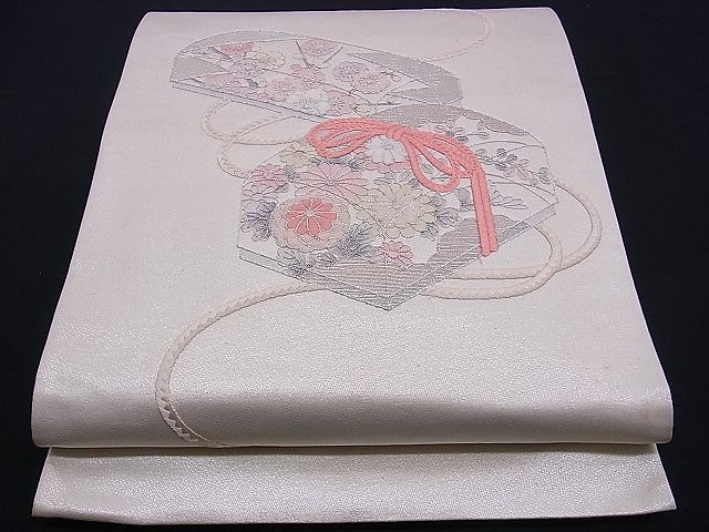 平和屋着物■六通太鼓柄袋帯 総刺繍 駒刺繍 文箱花文 銀糸 逸品 n-ds0296