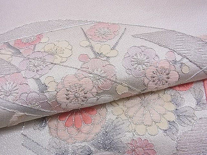 平和屋着物■六通太鼓柄袋帯 総刺繍 駒刺繍 文箱花文 銀糸 逸品 n-ds0296