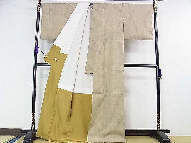 平和屋本店■希少　本場結城紬　重要無形文化財　野村半平　100亀甲　飛び亀甲柄　色紙文　白橡色地　証紙付き　逸品　DZAA1021kh4 - 平和屋