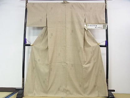 平和屋本店■希少　本場結城紬　重要無形文化財　野村半平　100亀甲　飛び亀甲柄　色紙文　白橡色地　証紙付き　逸品　DZAA1021kh4 - 平和屋