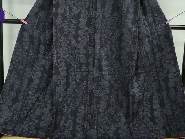 平和屋本店■極上　人間国宝　田中林次　本場結城紬　重要無形文化財　１００亀甲　結織苑　枝垂れ柳花文　証紙付き　逸品　DZAA2217kh4 - 平和屋