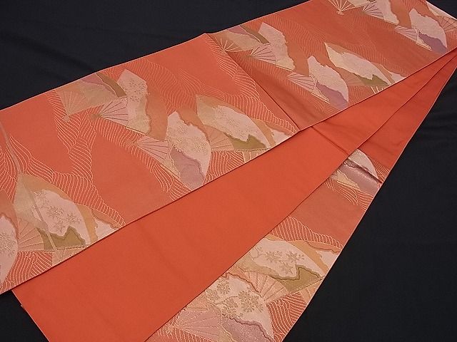 平和屋着物■六通柄袋帯 流水扇面花文 金糸 逸品 n-ds1104