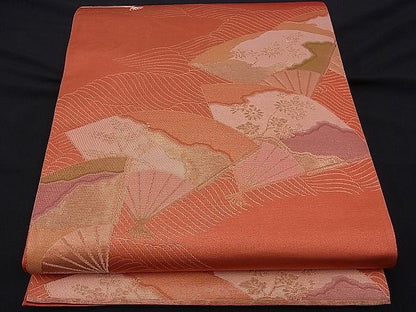 平和屋着物■六通柄袋帯 流水扇面花文 金糸 逸品 n-ds1104