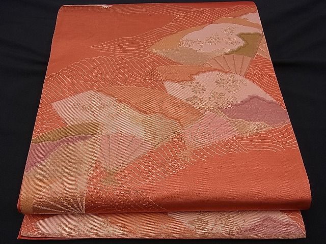 平和屋着物■六通柄袋帯 流水扇面花文 金糸 逸品 n-ds1104