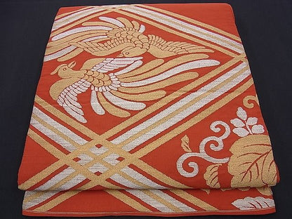 平和屋着物■太鼓柄袋帯 綴れ 向かい鳳凰切菱文 金銀糸 逸品 n-ds1152