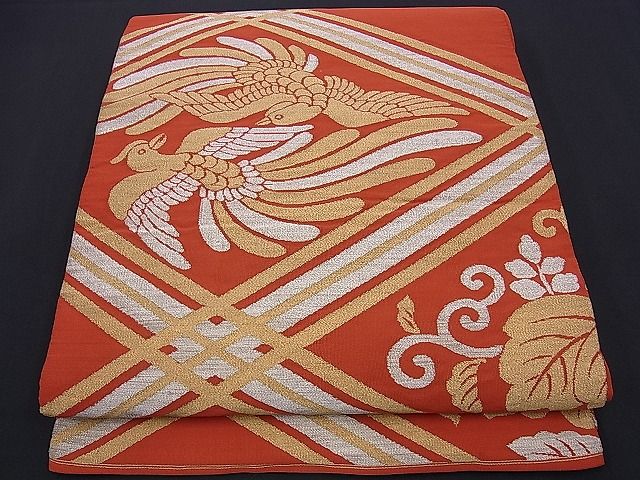 平和屋着物■太鼓柄袋帯 綴れ 向かい鳳凰切菱文 金銀糸 逸品 n-ds1152