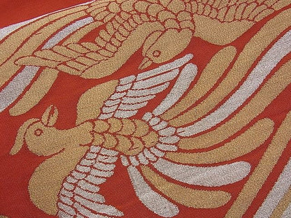 平和屋着物■太鼓柄袋帯 綴れ 向かい鳳凰切菱文 金銀糸 逸品 n-ds1152