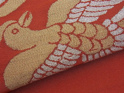 平和屋着物■太鼓柄袋帯 綴れ 向かい鳳凰切菱文 金銀糸 逸品 n-ds1152