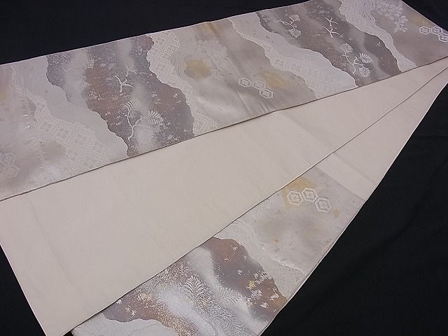 平和屋着物■六通柄袋帯 道長几帳草葉文 金銀彩 逸品 n-ds1278