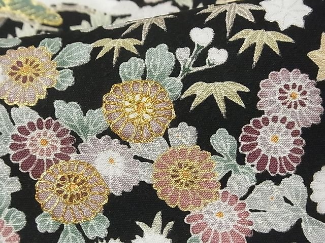 平和屋本店■極上　訪問着　駒刺繍　友禅　御所解文様　黒地　金彩　ロング丈　着丈172.5cm　裄丈68.5cm　正絹　逸品　KAAA1316kk4 - 平和屋