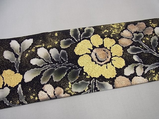 平和屋本店●極上　浦野理一　九寸名古屋帯　花尽くし　金彩　鬼しぼ縮緬　逸品3s986