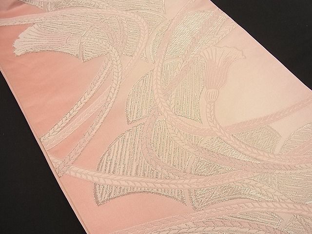 平和屋着物■六通柄袋帯 唐織 扇面結び紐文 銀糸 逸品 n-bj0550