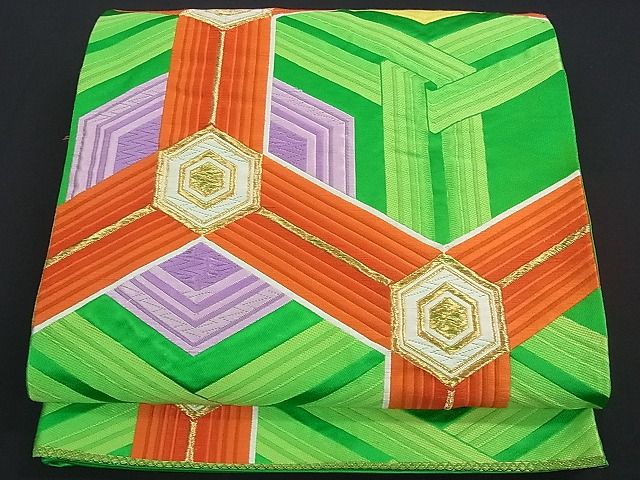 平和屋着物■西陣　六通柄袋帯　唐織　亀甲文　金糸　逸品　by0446