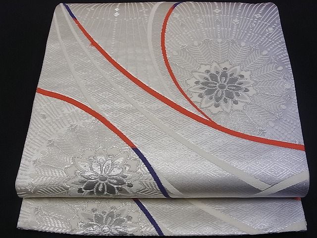 平和屋着物■六通柄袋帯　正倉院花文　銀糸　逸品　by0466
