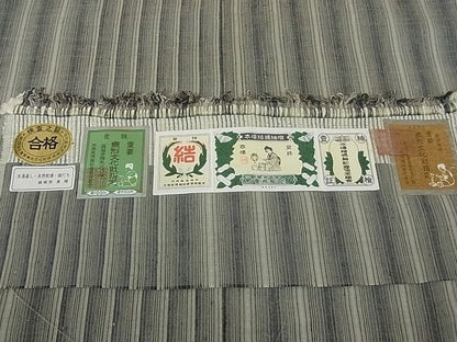 平和屋本店■極上　本場結城紬　重要無形文化財　奥順謹製　間道　証紙付き　逸品　未使用s819