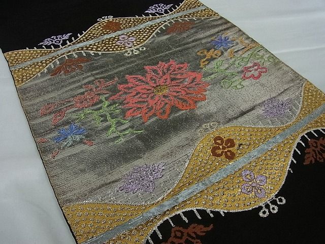 平和屋本店●極上　龍村平蔵製　天竺唐花　本袋帯　黒地　逸品s814