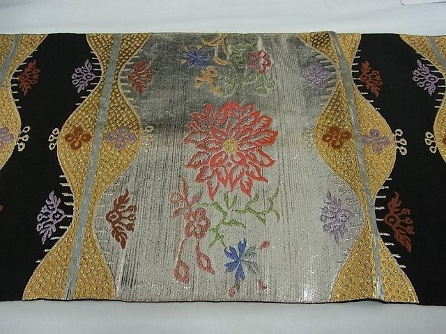平和屋本店●極上　龍村平蔵製　天竺唐花　本袋帯　黒地　逸品s814