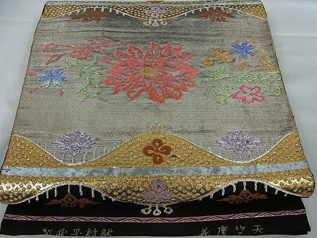平和屋本店●極上　龍村平蔵製　天竺唐花　本袋帯　黒地　逸品s814