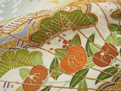 平和屋本店●極上　創業460年・千總　訪問着　駒刺繍　扇面吉祥花文　高島屋扱い　逸品　未使用s1353