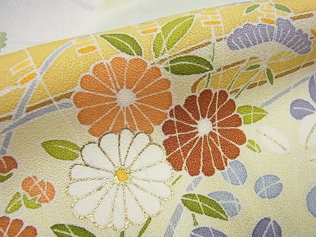 平和屋本店●極上　創業460年・千總　訪問着　駒刺繍　扇面吉祥花文　高島屋扱い　逸品　未使用s1353