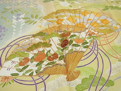 平和屋本店●極上　創業460年・千總　訪問着　駒刺繍　扇面吉祥花文　高島屋扱い　逸品　未使用s1353