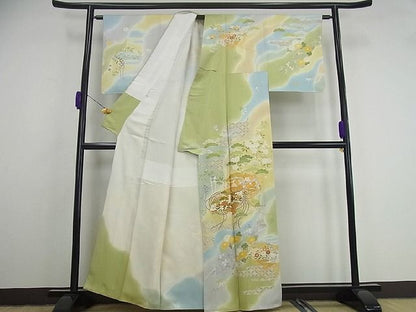 平和屋本店●極上　創業460年・千總　訪問着　駒刺繍　扇面吉祥花文　高島屋扱い　逸品　未使用s1353
