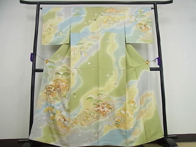 平和屋本店●極上　創業460年・千總　訪問着　駒刺繍　扇面吉祥花文　高島屋扱い　逸品　未使用s1353