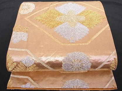 平和屋着物■六通柄袋帯 菊桐松文 金銀糸 正絹 逸品 A-dp3186