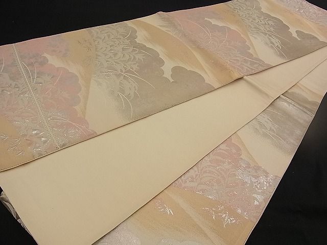 平和屋着物■六通柄袋帯 遠山草花文 金銀糸 逸品 n-pe0032
