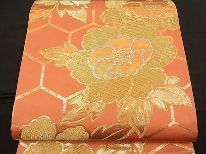 平和屋着物■両面 六通柄袋帯 亀甲牡丹文 金銀糸 逸品 n-bj0601