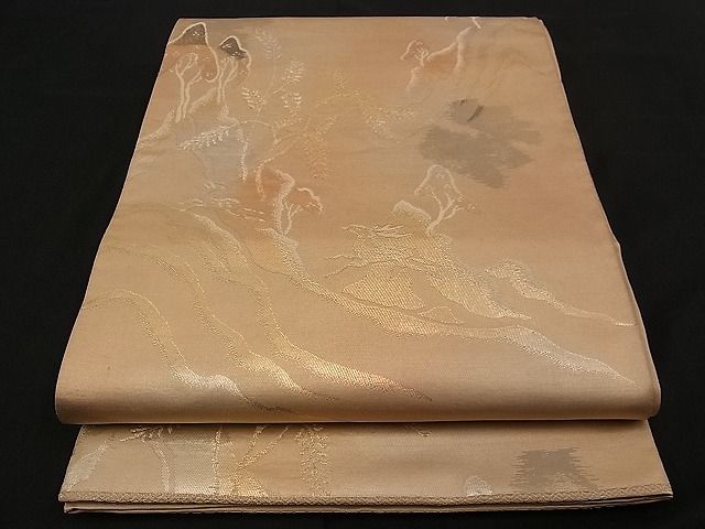 平和屋着物■六通柄京袋帯 遠山動物風景文 金銀糸 逸品 n-pe0018