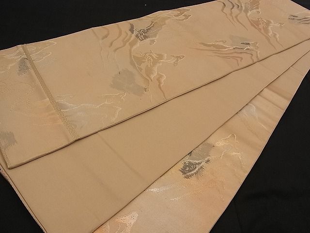 平和屋着物■六通柄京袋帯 遠山動物風景文 金銀糸 逸品 n-pe0018