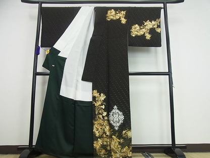 平和屋本店●極上 金彩友禅 卓越技能者・名工・和田光正 訪問着 更紗花文 黒地 金銀彩 さが美扱い3s1734