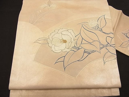 平和屋着物■九寸名古屋帯　刺繍　地紙花文　金銀糸　逸品　n-bj0621