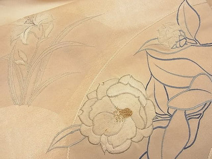 平和屋着物■九寸名古屋帯　刺繍　地紙花文　金銀糸　逸品　n-bj0621