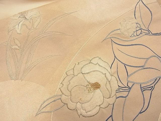 平和屋着物■九寸名古屋帯　刺繍　地紙花文　金銀糸　逸品　n-bj0621